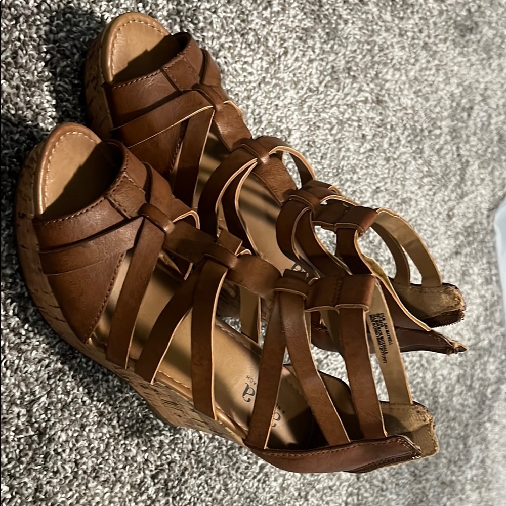 Brown Strappy Wedge Sandals